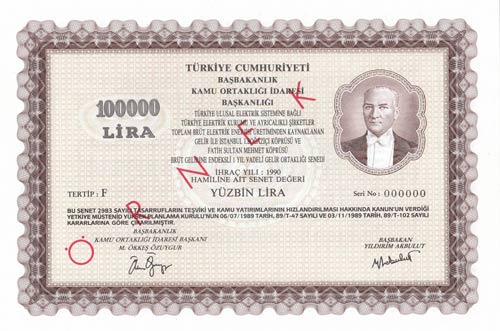 Turkey, Share Stock, 100.000 Lira, ... 