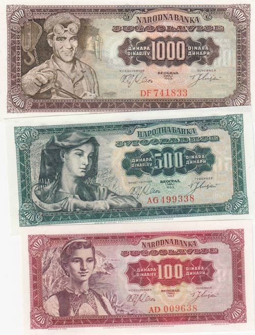 Yugoslavia, 100 Dinara, 500 Dinara ... 