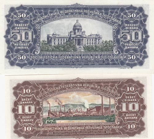 Yugoslavia, 10 Dinara and 50 ... 