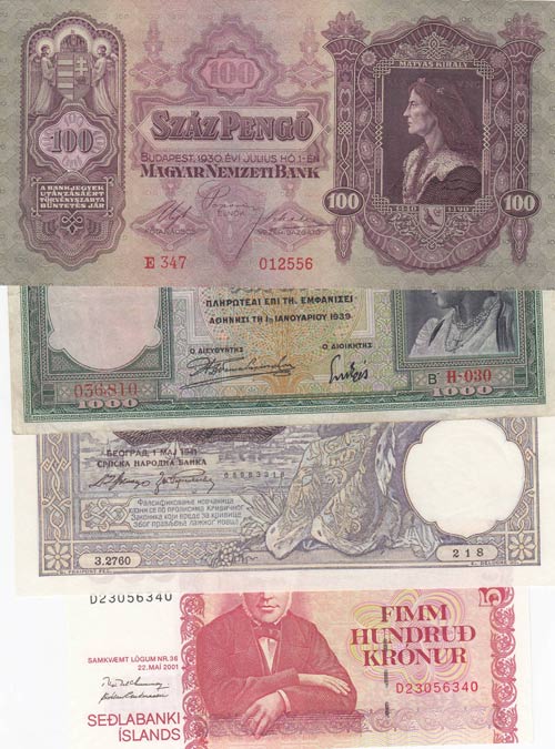 Mix Lot, Total 4 Europen banknotes