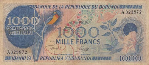 Burundi, 1000 Francs, 1968, VF ... 
