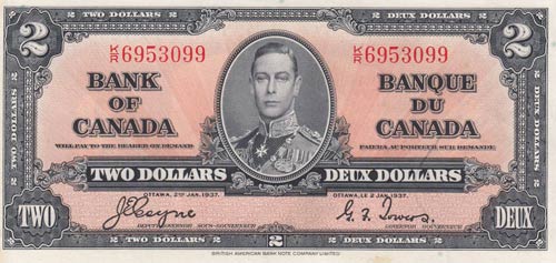 Canada, 2 Dollars, 1937,UNC, p59c