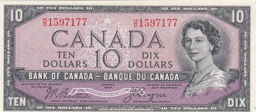 Canada, 10 Dollars, 1954, UNC, ... 
