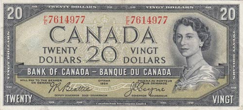 Canada, 20 Dollars, 1954, XF, p80a