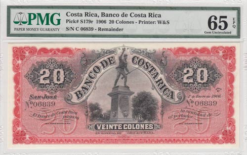 Costo Rica, 20 Colones, 1906, UNC, ... 