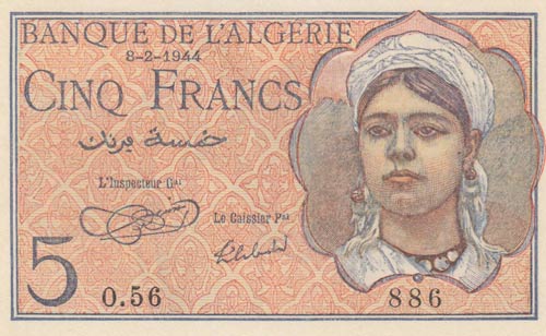 Algeria, 5 Francs, 1944, UNC, p94