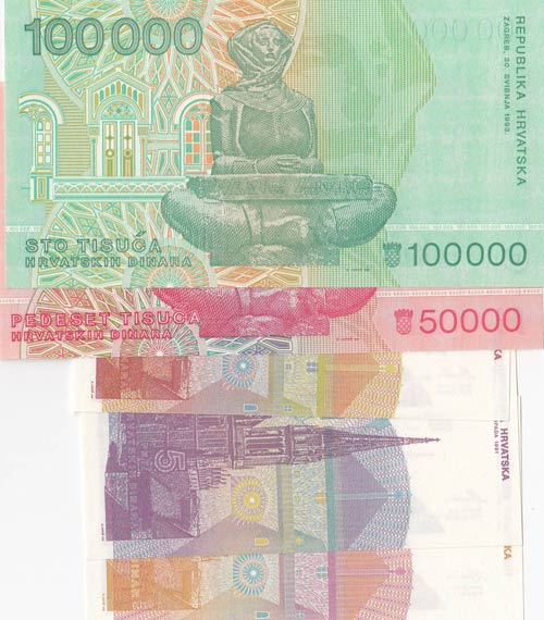 Croatia, 1 Dinar, 5 Dinars, 10 ... 