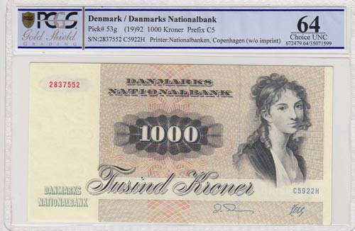 Denmark, 1000 Kroner, 1992, UNC, ... 