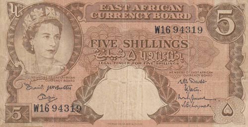 East African, 5 Shillings, 1958, ... 