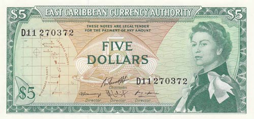 East Caribbean, 5 Dollars, 1974, ... 