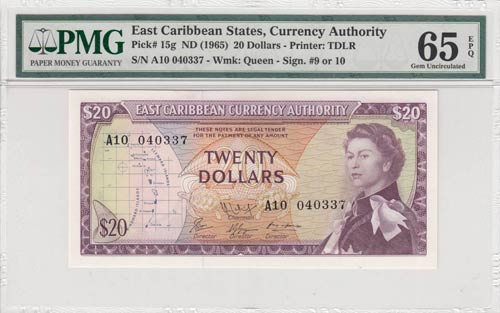 East Caribbean, 20 dollars, 1965, ... 