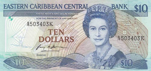 East Caribbean, 10 Dollars, 1985, ... 