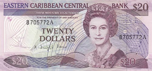 East Caribbean, 20 Dollars, 1986, ... 