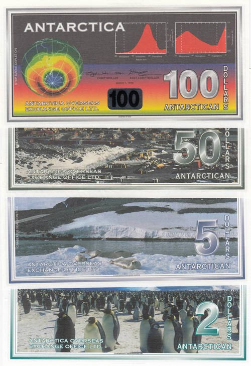 Antarctica, 2 Dollars, 5 Dollars, ... 