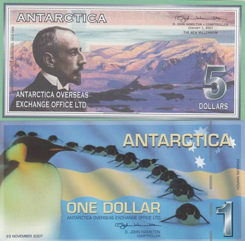 Antarctica, 1 Dollar and 5 ... 