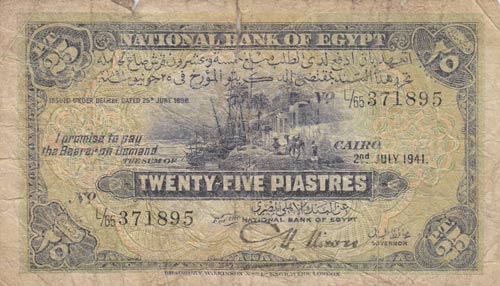 Egypt, 25 Piastres, 1941, POOR, ... 