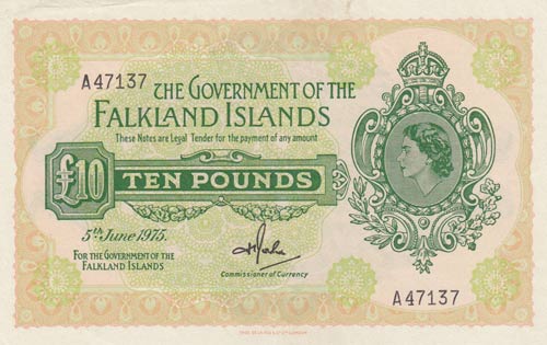 Falkland Islands, 10 Pounds, 1975, ... 