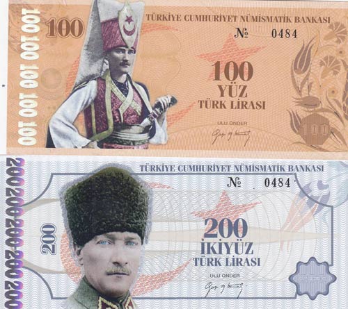 Turkey, 100 Lira and 200 Lira, ... 