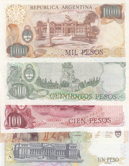 Argentina, 1 Peso, 10 Pesos, 100 ... 