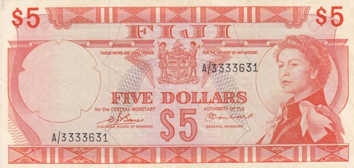 Fiji, 5 Dollars, 1974, XF (-), p73b