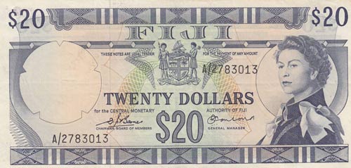 Fiji, 20 Dollars, 1974, XF, p75b