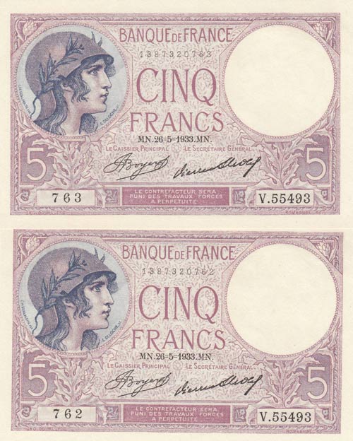 France, 5 Francs, 1933, UNC, p72e, ... 