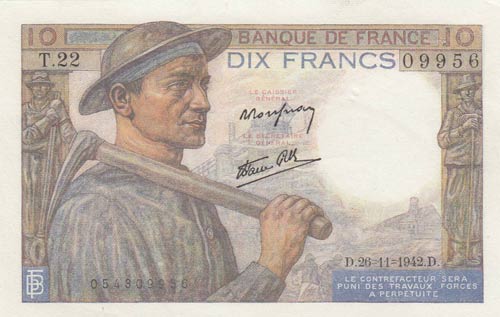 France, 10 Francs, 1942, UNC, p99c