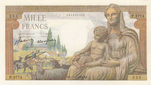 France, 1000 Francs, 1943, UNC, ... 