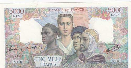 France, 5.000 Francs, 1945, ... 