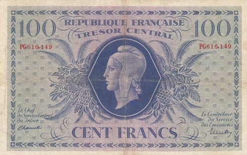 France, Tresor Central, 100 ... 