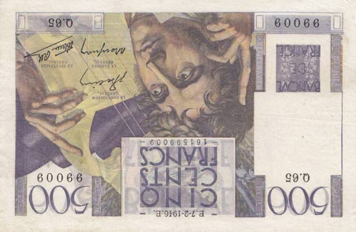 France, 500 Francs, 1946, XF, p129a