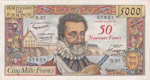 France, 50 New Francs (5000 ... 
