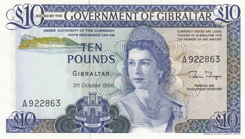 Gibraltar, 10 Pounds, 1986, UNC, ... 