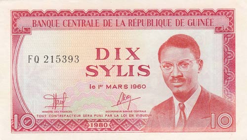 Guinee, 10 Sylis, 1960, UNC, p23a