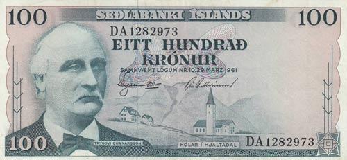İceland, 100 Kronur, 1961, XF, p44