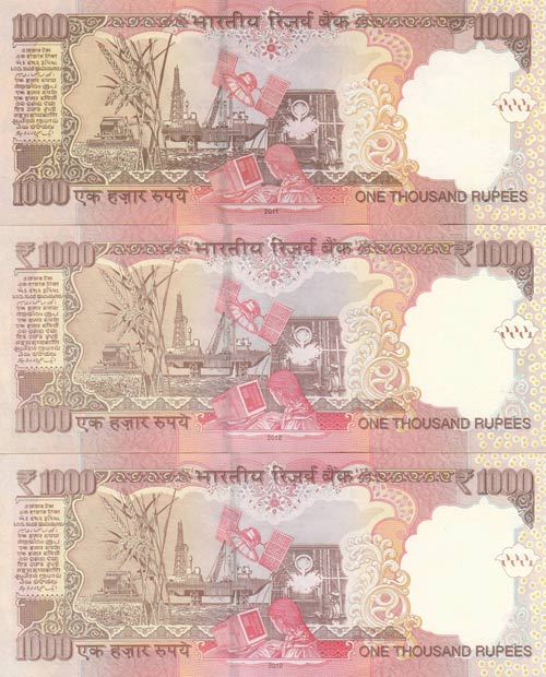 India, 1000 Rupees, 2011-2012, ... 