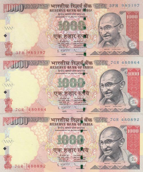 India, 1000 Rupees, 2011-2012, ... 