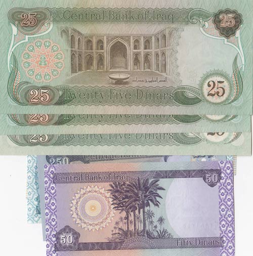 Iraq, 1 Dinar, 50 Dinars, 25 ... 