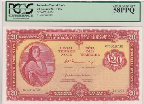 Ireland, 20 Pounds, 1976, AUNC, ... 