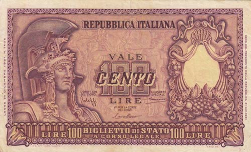 Italy, 100 Lire, 1951, VF, p92