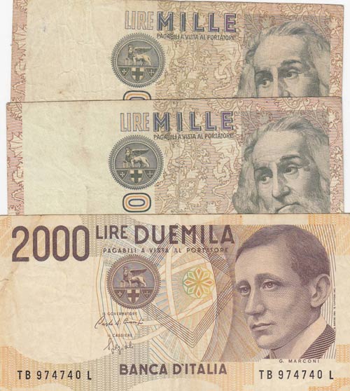 İtaly, 1.000 Lire and 2000 Lire, ... 