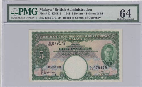 Malaya, 5 Dollars, 1941, UNC,  p12