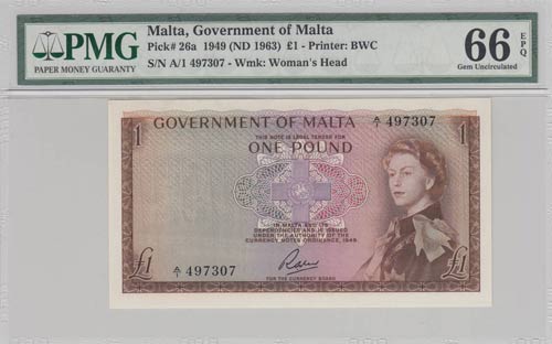 Malta, 1 Pound, 1963, UNC, p26a