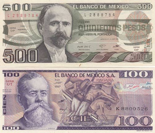 Mexico, 100 Pesos and 500 Pesos, ... 