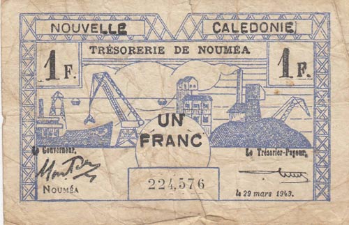 New Caledonia, 1 Franc, 1943, ... 