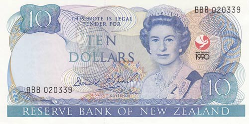 New Zealand, 10 Pounds, 1990, UNC, ... 