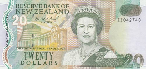 New Zealand, 20 Dollars, 1992, XF ... 