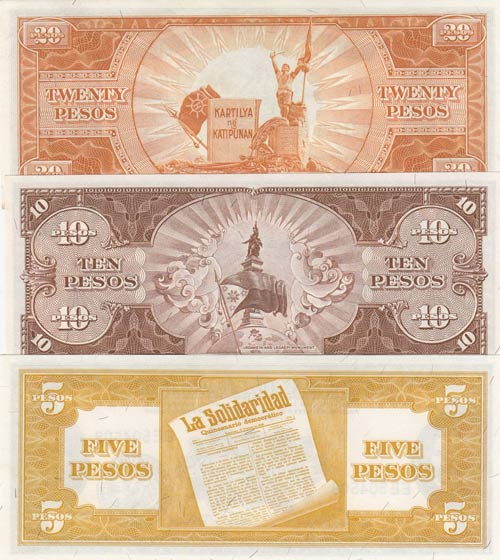 Phillipines, 5, 10 and 20 Pesos, ... 