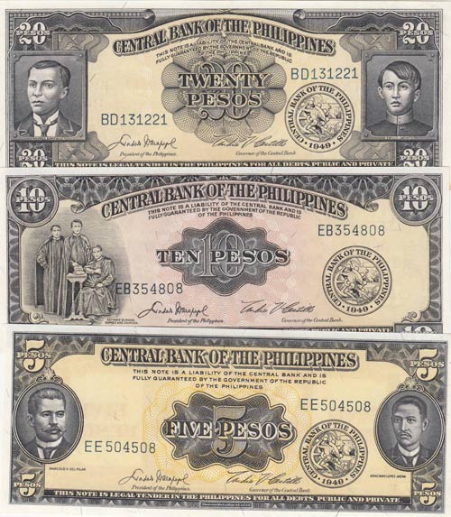 Phillipines, 5, 10 and 20 Pesos, ... 