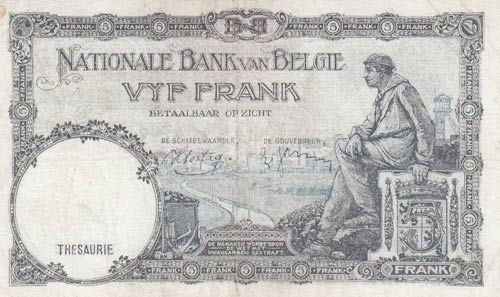 Belgium, 5 Francs, 1938, XF, p108